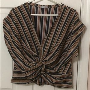Zara TRAFALUC Metallic Striped Twist Crop Top